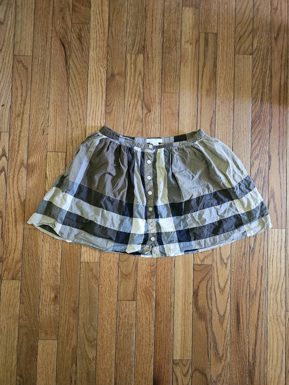 Burberry Cream & Black Plaid Button-Front Girl's Skirt Size 12
